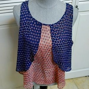 Maurices Navy and Peach Printed Layered Tank Top